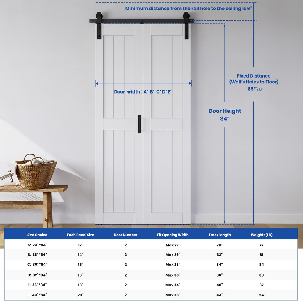 Bifold Barn Door 24" x 84", MDF Bi-Fold Sliding Closet Doors