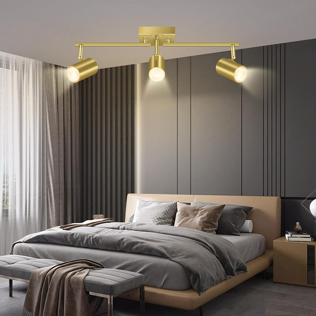 3 Light Track Lighting Fixtures Ceiling, Gold Kitchen Lighting Fixtures Ceiling, LED Track Lighting Kit, Rotatable