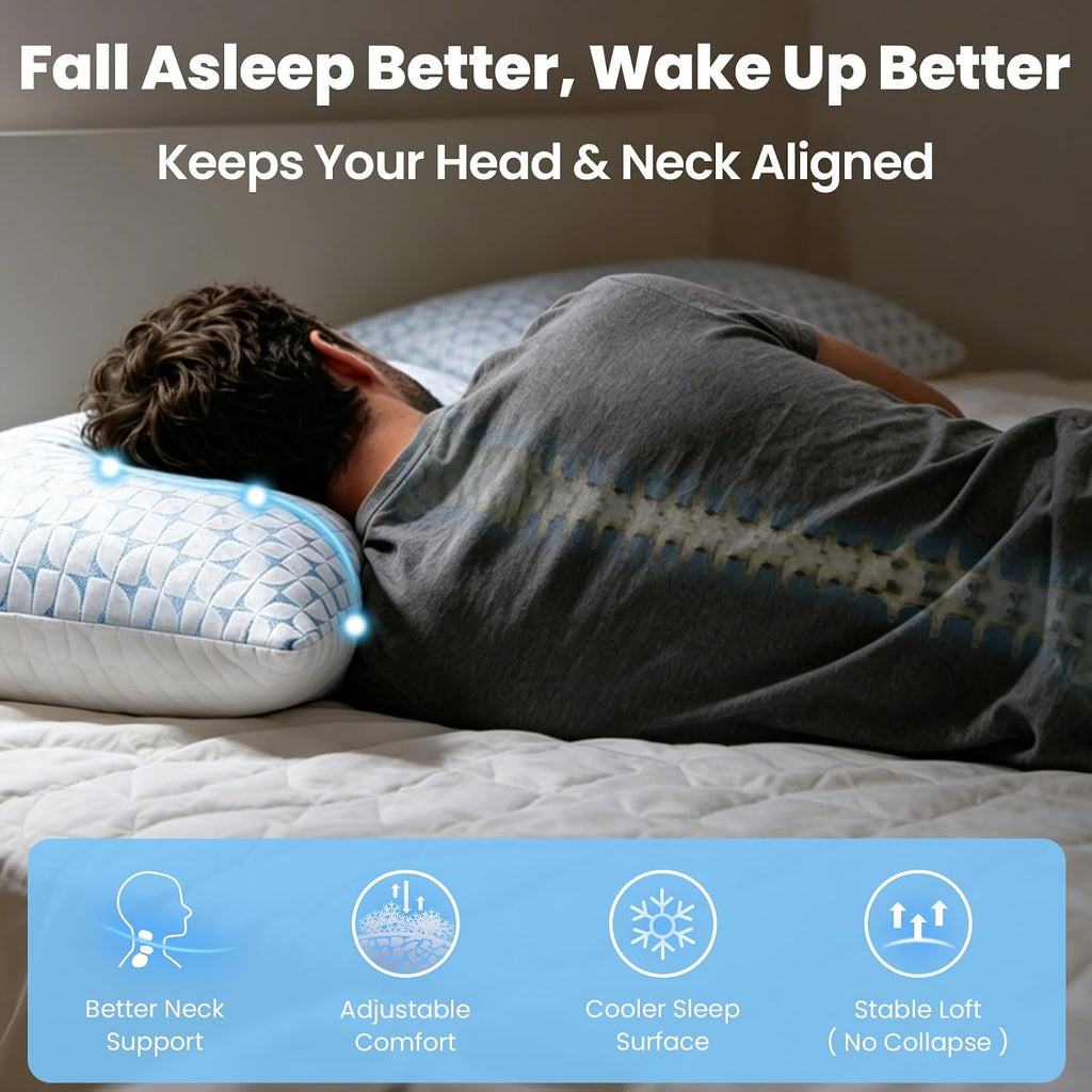 Firm Pillow Shredded Memory Foam, Cooling Pillow for Hot Sleeper, Adjustable Bed Pillow for Side Back Stomach