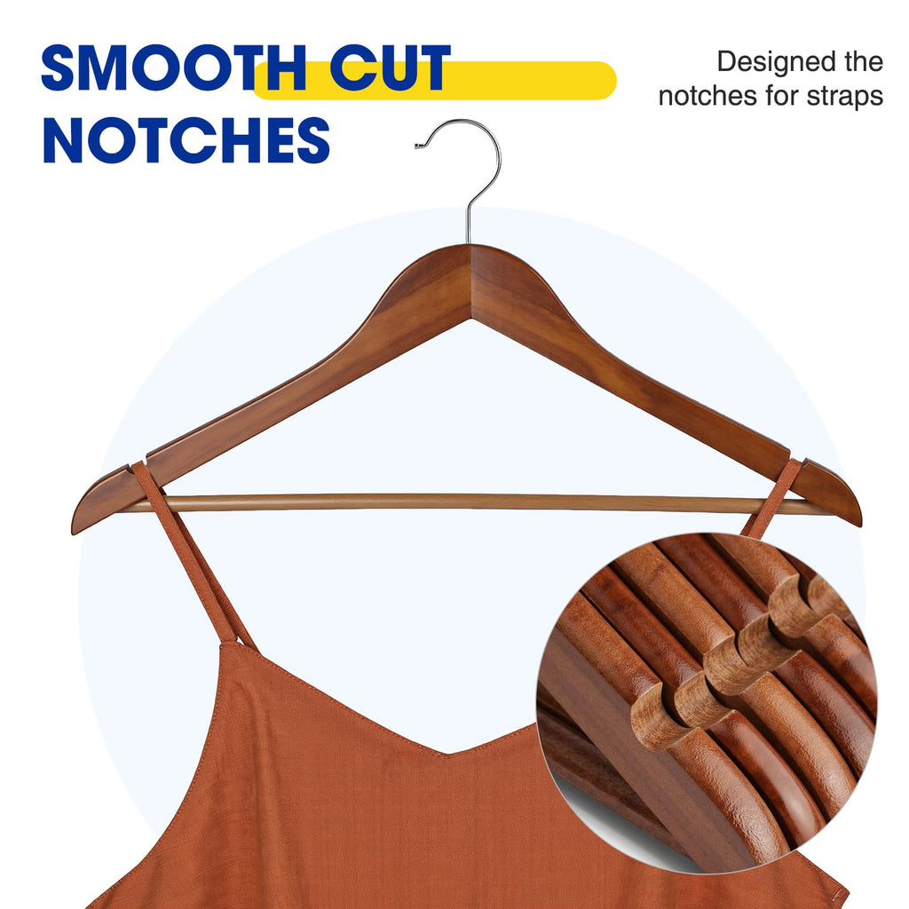 50 Pack Wooden Hangers, Wooden Clothes Hangers with Smooth Pant Bar and Shoulder Notches, Heavy Duty Hangers with