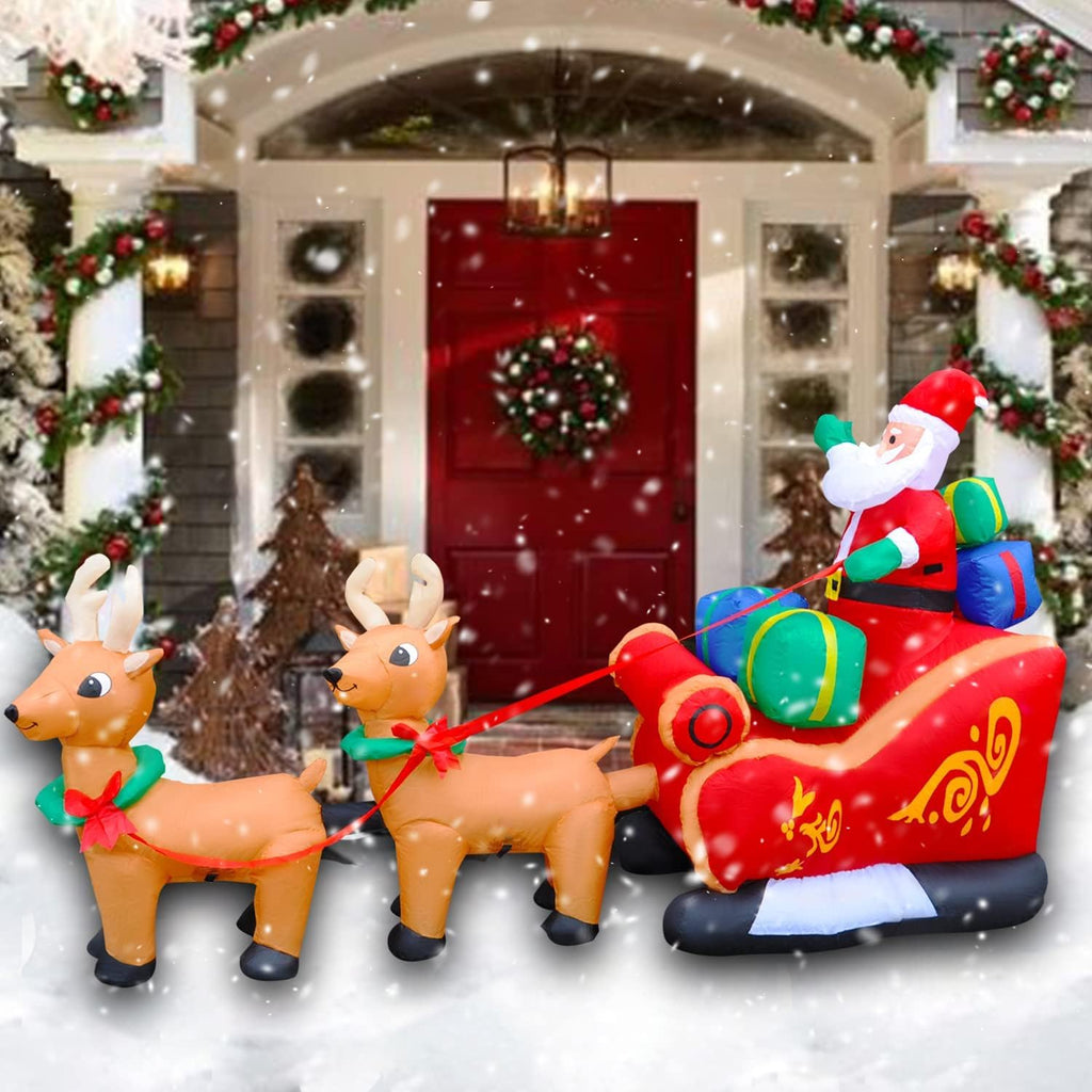 8 Ft LED Inflatable Christmas Reindeer Pull The Sleigh Take Santa Claus Xmas Decoration for Yard Lawn Garden Home