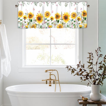 Sunflower Green Leaves Valances for Windows, Rod Pocket Sheer 54x18 in