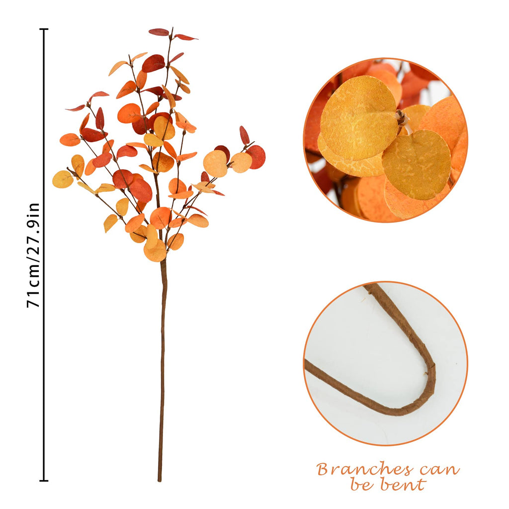 6 Pcs Artificial Eucalyptus Leaves 28'' Tall Fall Flowers Leaf Greenery Stems Autumn Decorations Wedding Centerpieces