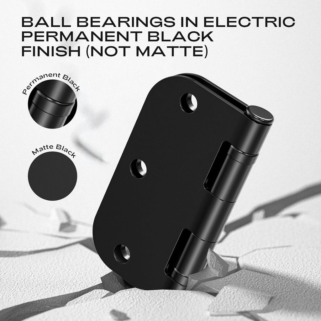 12 Pack Black Door Hinges 3.5 Inch 5/8" Radius Round Ball Bearing Anti-Squeak Flat Iron Hinges Doors Standard 3-1/2"