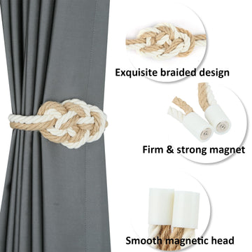 Jute Magnetic Curtain Tiebacks, Decorative Curtain Holdbacks