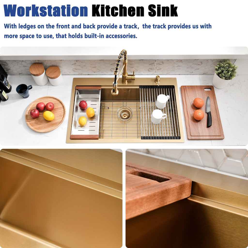 33x22 Drop Sink with Faucet - Gold Single Bowl