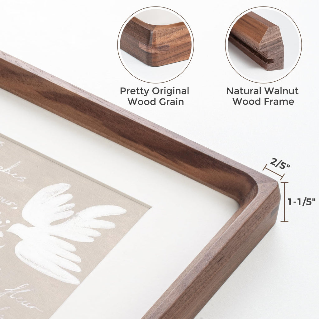 8x10 Picture Frames Natural Walnut, Original Wood Hand Make Crafted Photo Frame with Mat to 5x7 Graduation Picture