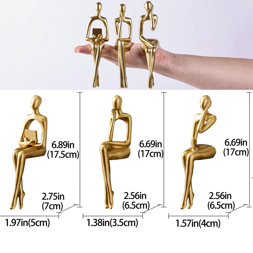 Resin Reading Sculpture Gold Decor Sitting Thinker Statue Abstract Sculptures, Bookshelf Decor Accents Resin Gold