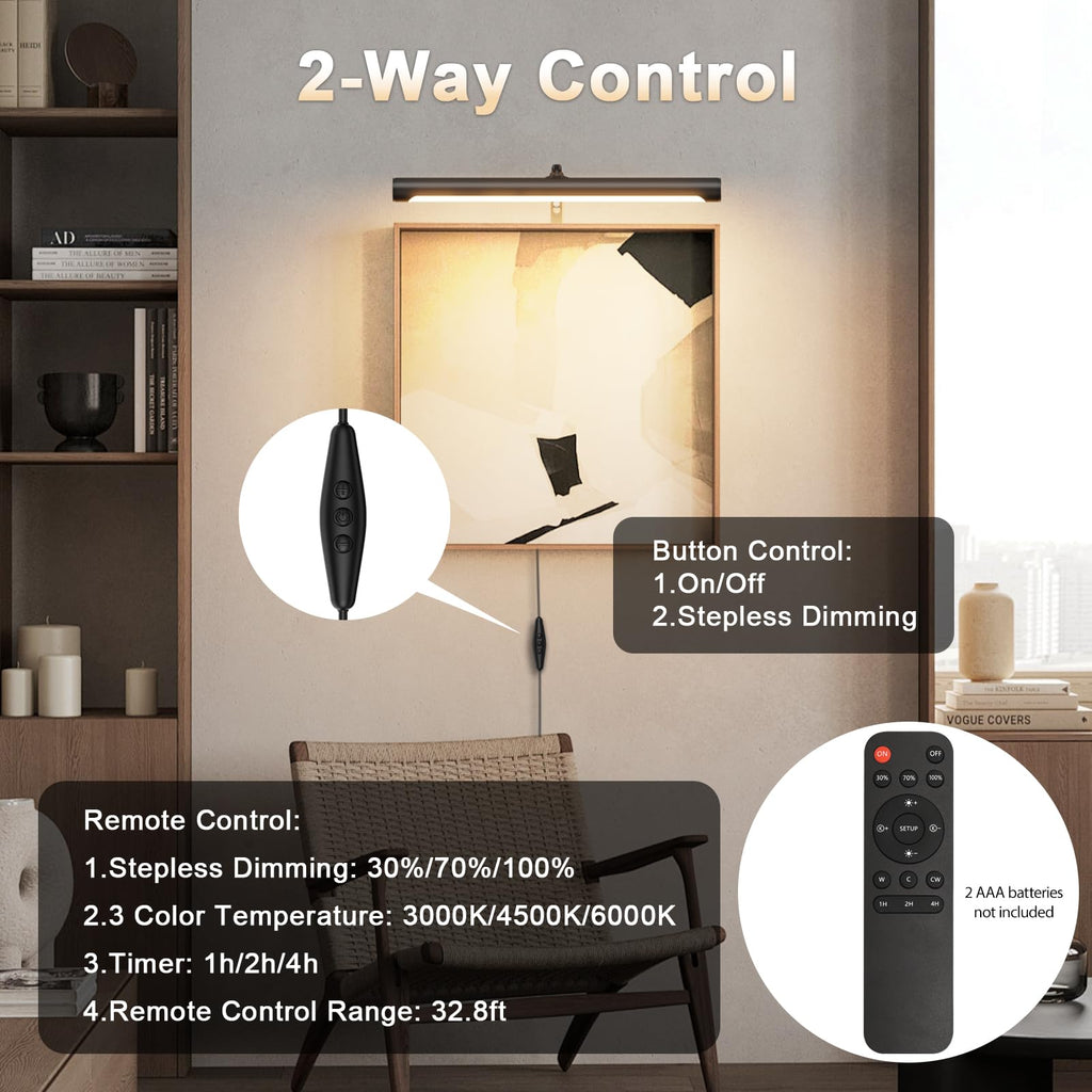 Picture Lights for Paintings Plug in, 16" Adjustable LED Picture Light Art Light with Timer, Remote Control Gallery