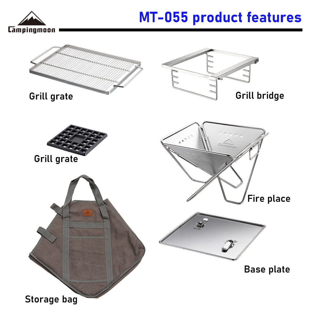 Campingmoon BBQ Grill Fire Pit Foldable Stainless Steel - Extra Large