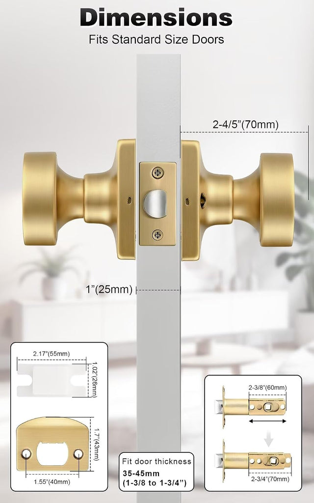 Passage Door Knobs Interior 6 Pack, Champagne Bronze Door Knob Without Lock Inside, Closet & Hallway Classic Round