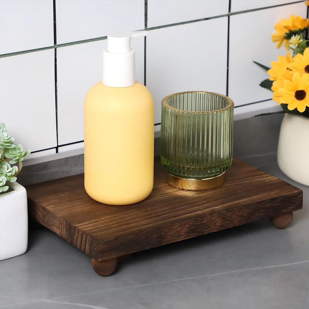 Wood Pedestal Stand Kitchen Soap Tray Farmhouse Wooden Riser Stand Bathroom Counter Table Decor Plant Vases