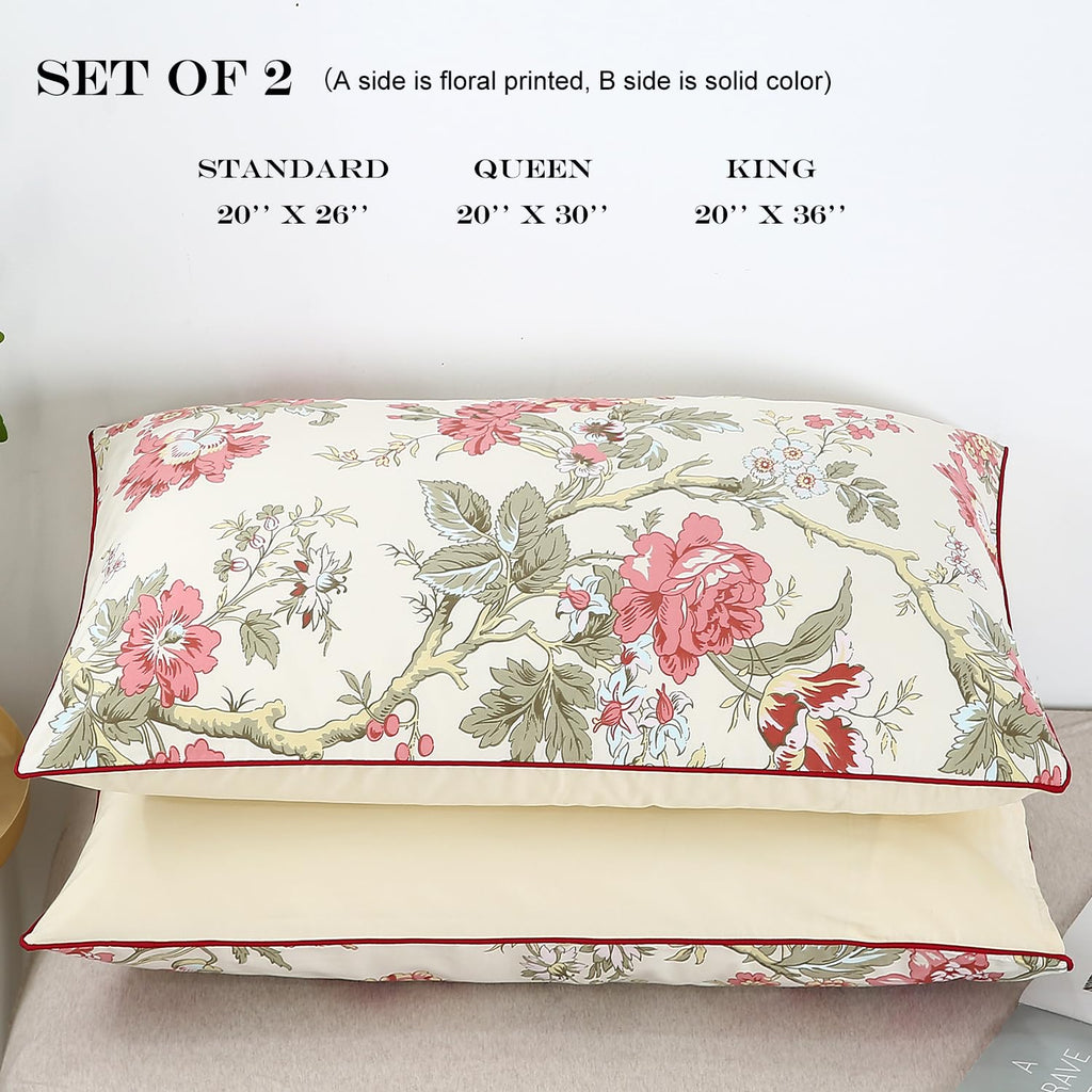 Branches Floral Cotton Pillow Cases King Size Set of 2, 20x36