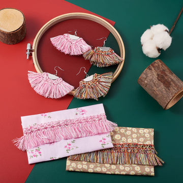 Polyester Fringe Tassel Lace Trim Pink and White 1 Inch Chainette Fringe Fibre Trim Ribbons Costume - 27.34 Yards