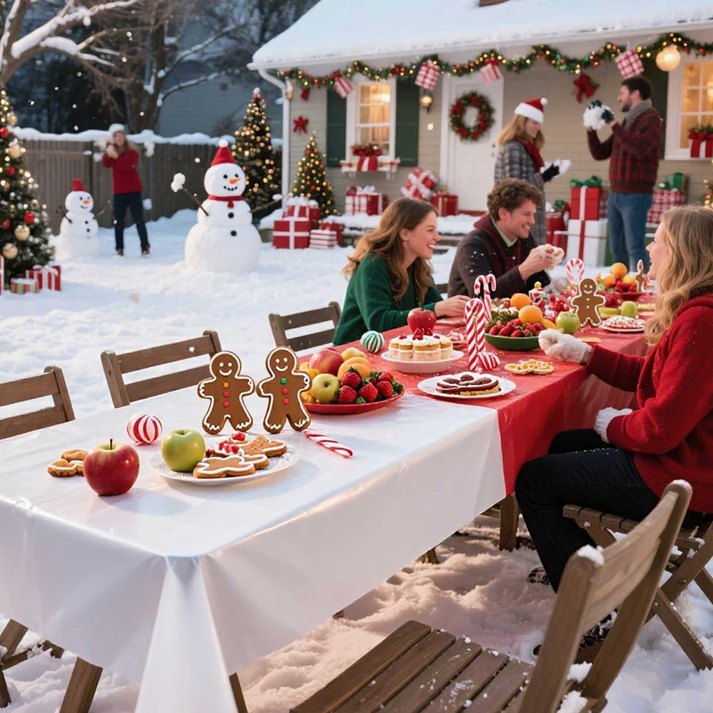 12 Pcs Red White Green Table Cloths, Christmas Plastic Tablecloths