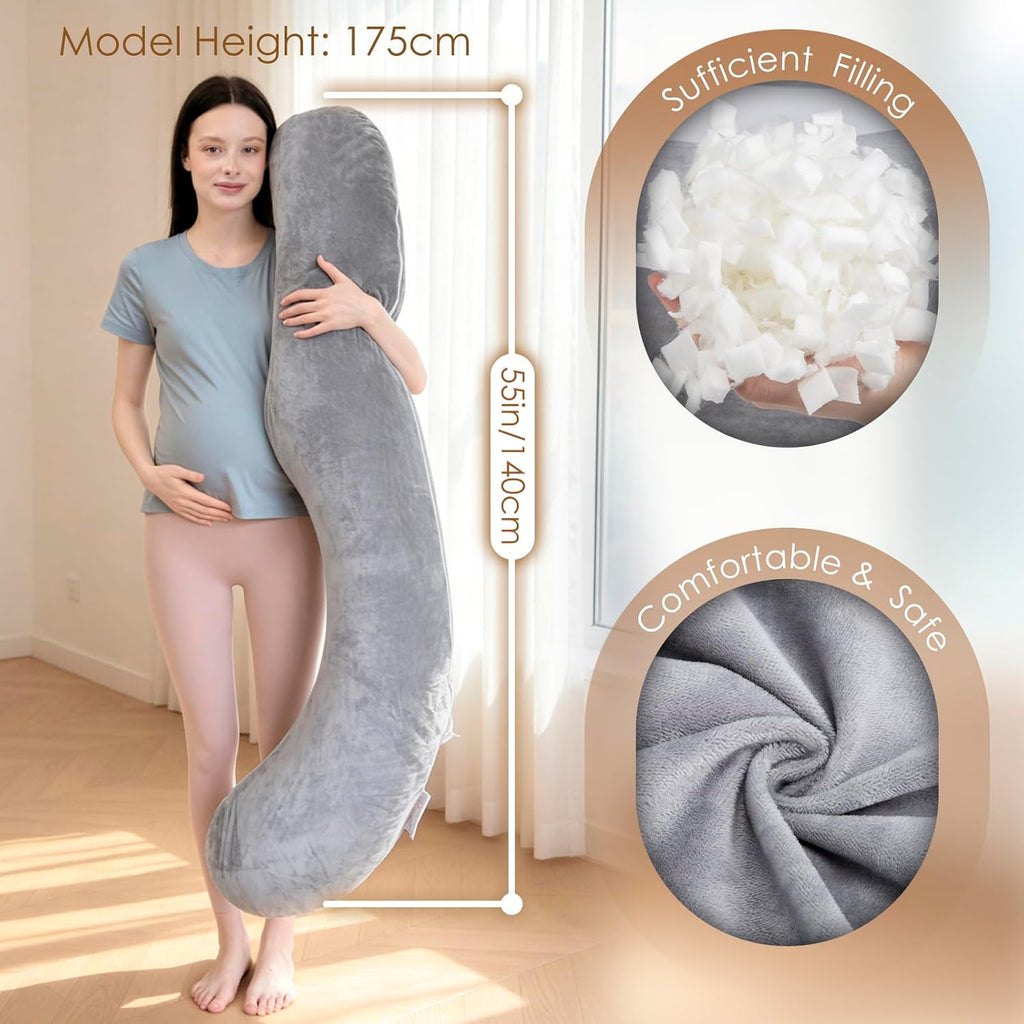 Memory Foam Pregnancy Pillow, F Shaped Maternity Pillow, Adjustable Pregnancy Wedge Pillow with Full Body Support for