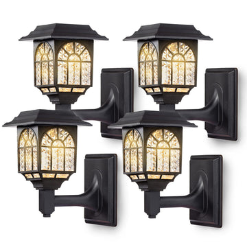 Solar Fence Lights, 4 Pack Solar Lights Outdoor Waterproof Lantern Warm White LED Wall Deck Post Landscape Lighting