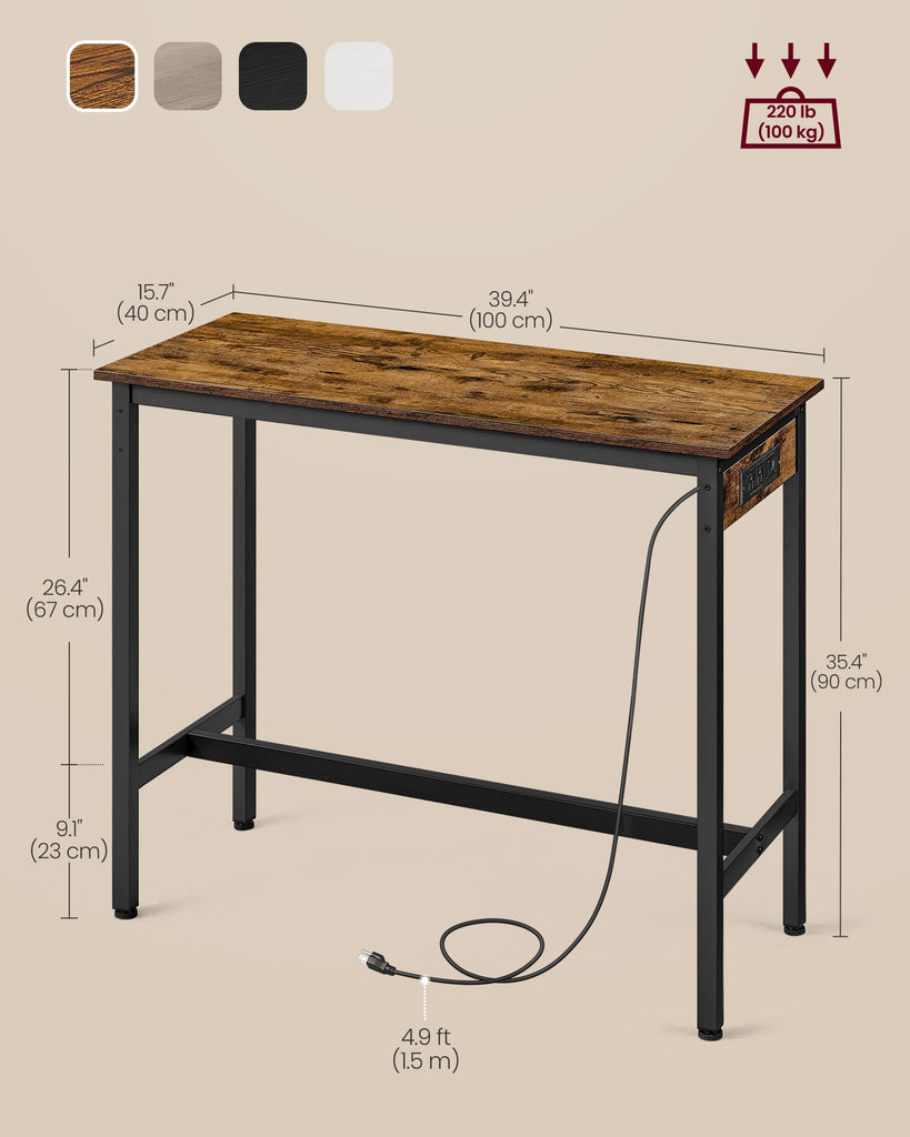 Bar Table with Power Outlets, Computer Desk, 39.4" W