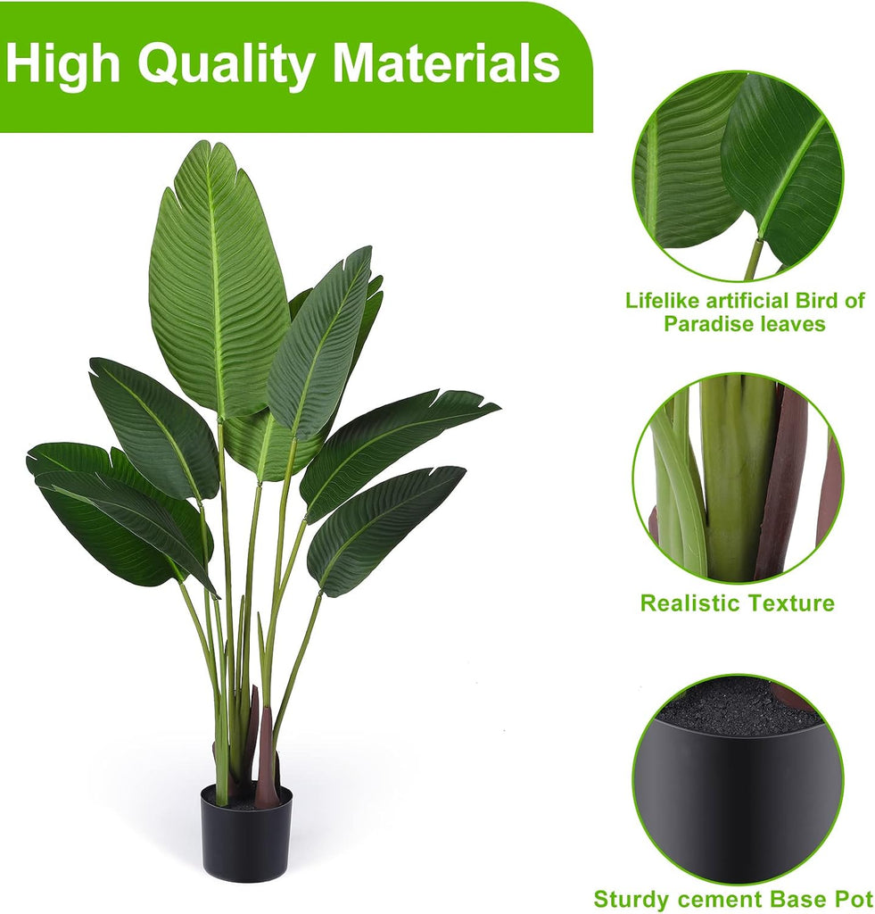 4 Pack 4Ft Artificial Bird of Paradise Plants Faux Palm Tree with 10 Trunks Banana Leaf Artificial Plant Lifelike