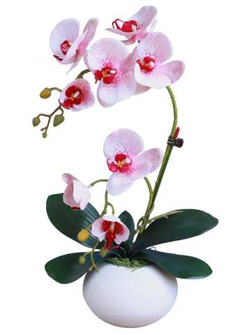 17" White Fake Orchid in Vase Artificial Orchids that Look Real with Pot Artificial Flowers Decor Indoor Office