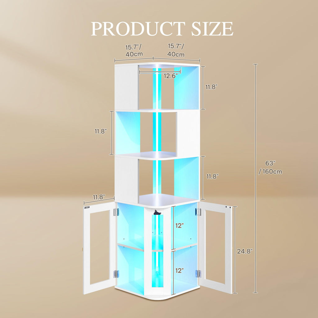 Corner Wine Cabinet with LED Lights & Glass Holder