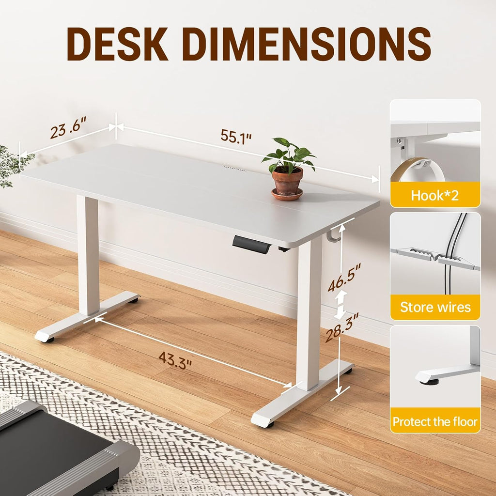 55 Inch Large Electric Standing Desk,Sit to Stand Up, Heights Adjustable, Work Home Office Computer Table for Study