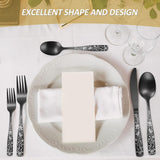 Matte Black Rose Flower Pattern Silverware Set for 8, 40-Piece Flatware set