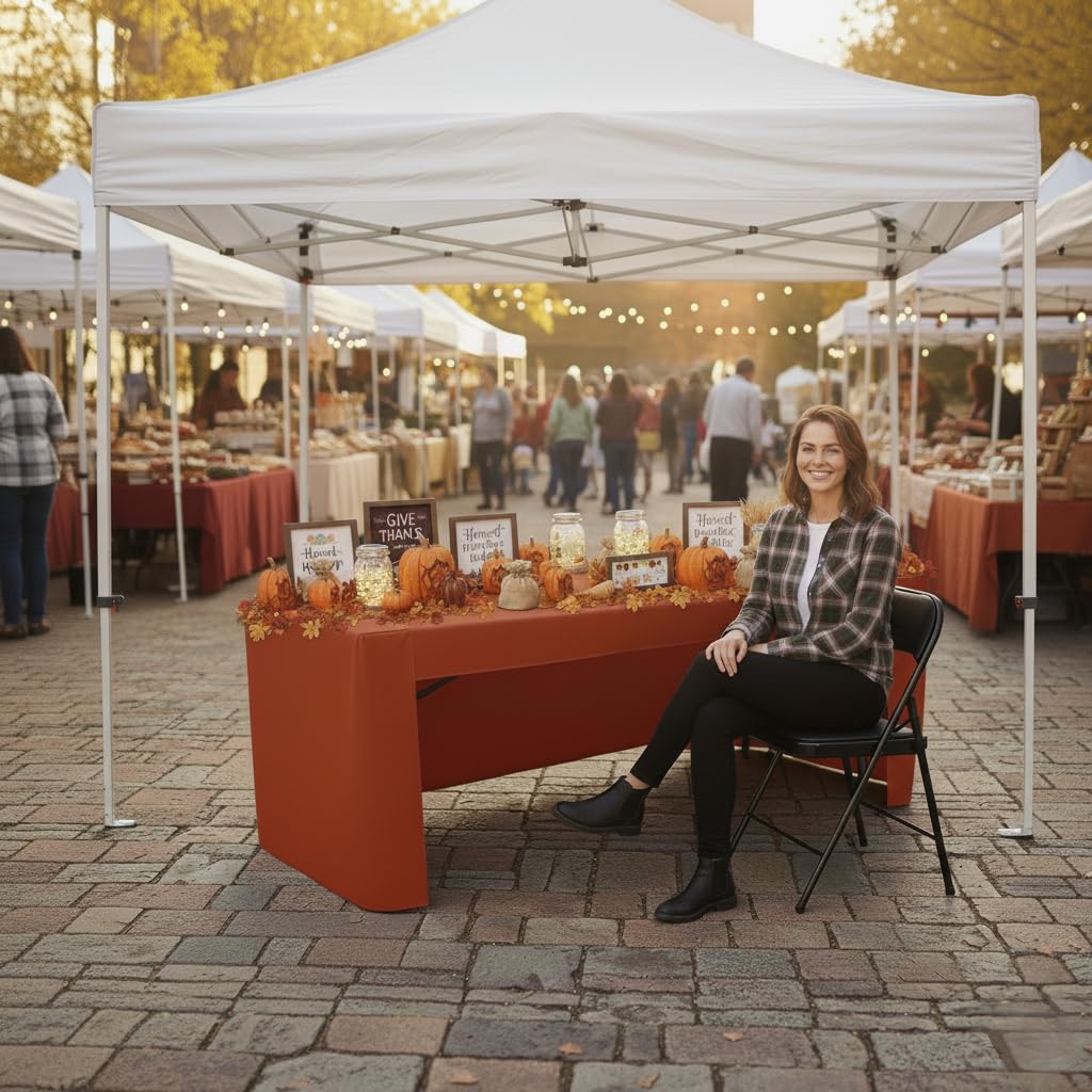 4-Pack 6ft Rust 3-Sided Fitted Tablecloth for Fall