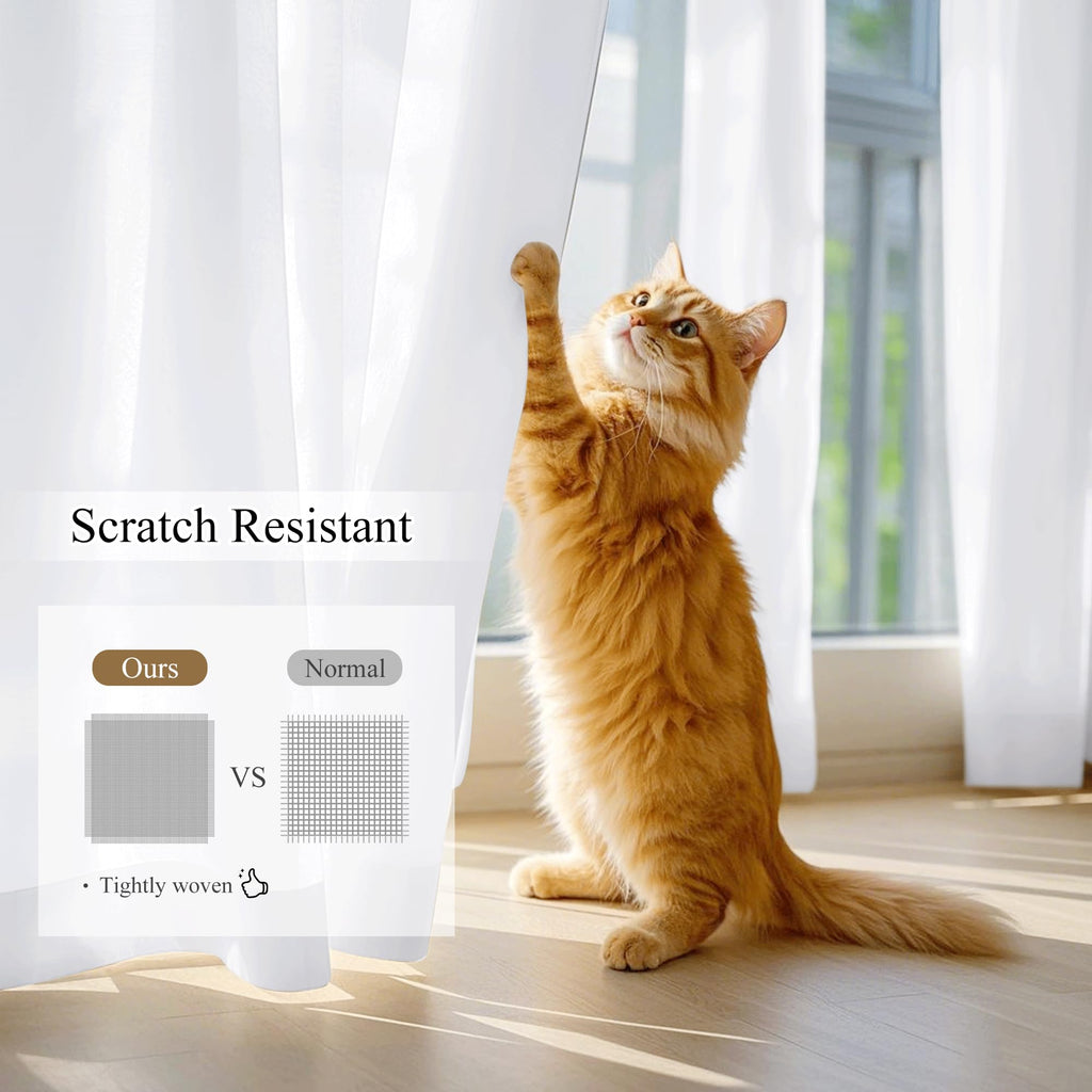 White Non-See-Through Light Filtering Curtains, Semi Sheer Privacy Grommet Drapes, 78 Inches Long 2 Panels, Cat Proof