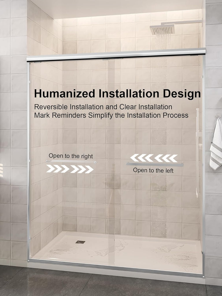 Glass Shower Door, 56"-60" W x 72" H Sliding Shower Door