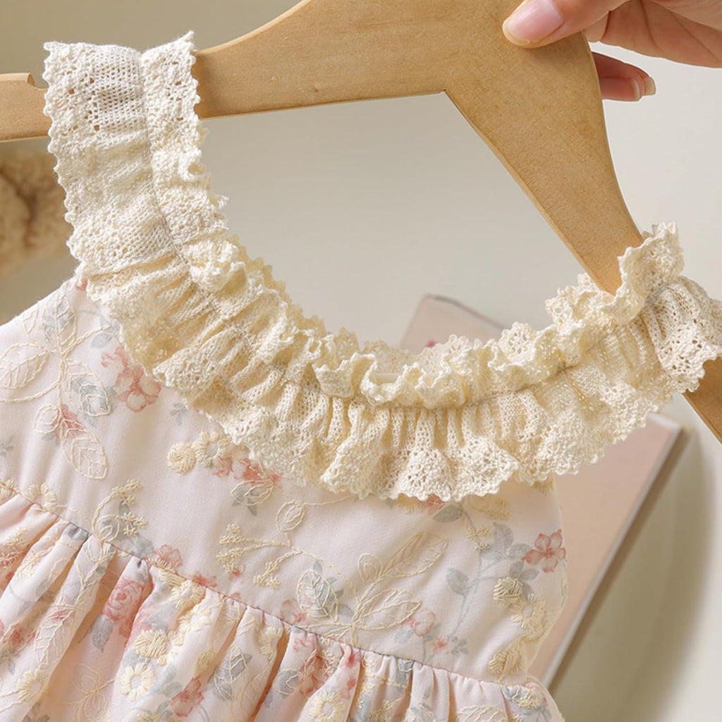 Baby Girl Floral Lace Romper Dress Vintage Boho Sleeveless Bodysuit Dress