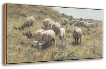 Large Framed Vintage Wall Art, Sheep on the Dunes Prints, 20x40in