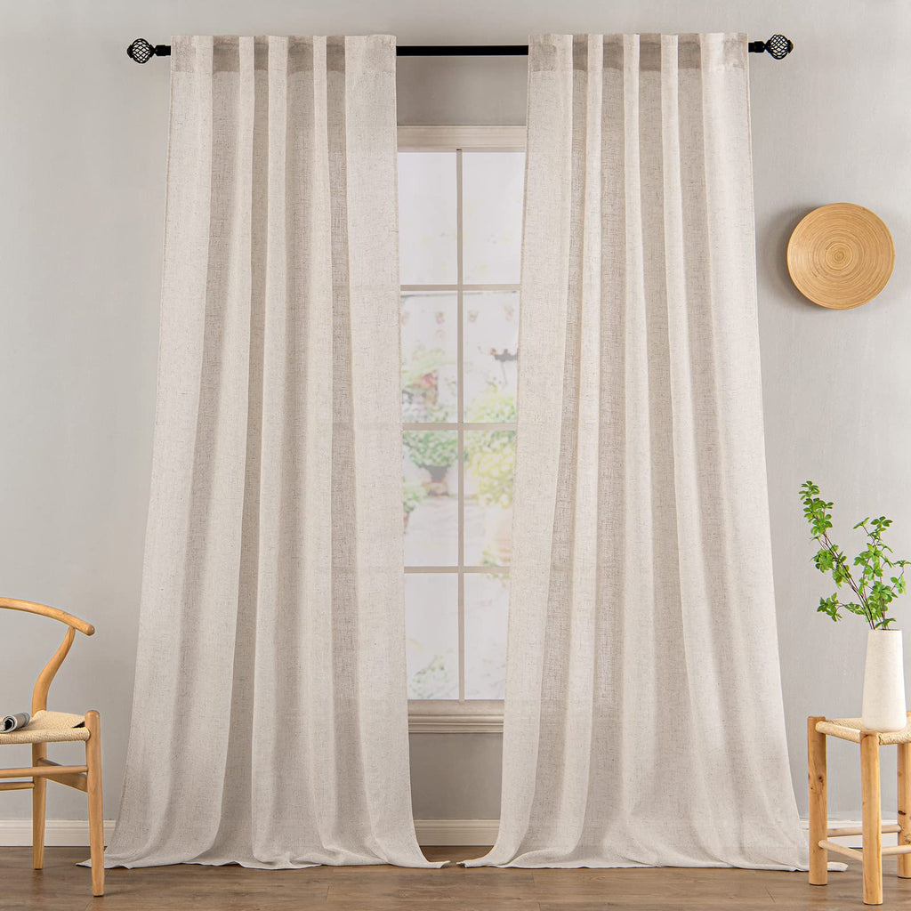 Natural White Linen Curtains 52x108 Inch Living Room