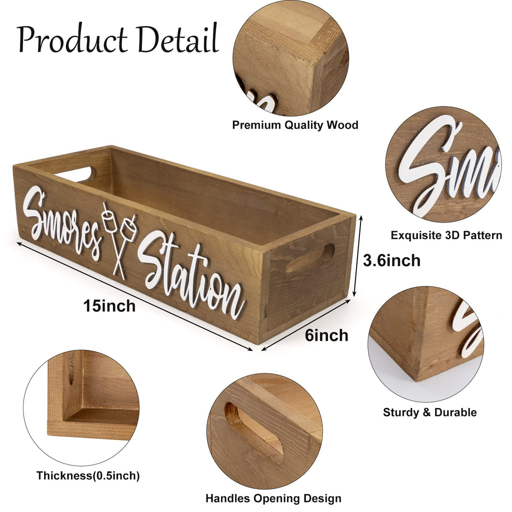 S'mores Station Box with Handles, Outdoor Kitchen Camping Decor Food Container, Farmhouse Bar Holder Accessories
