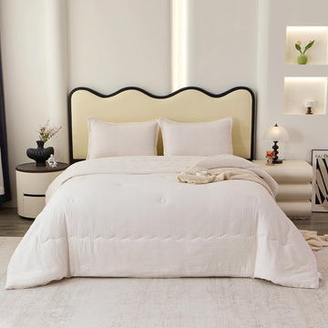 White Seersucker Striped Comforter Set, Lightweight