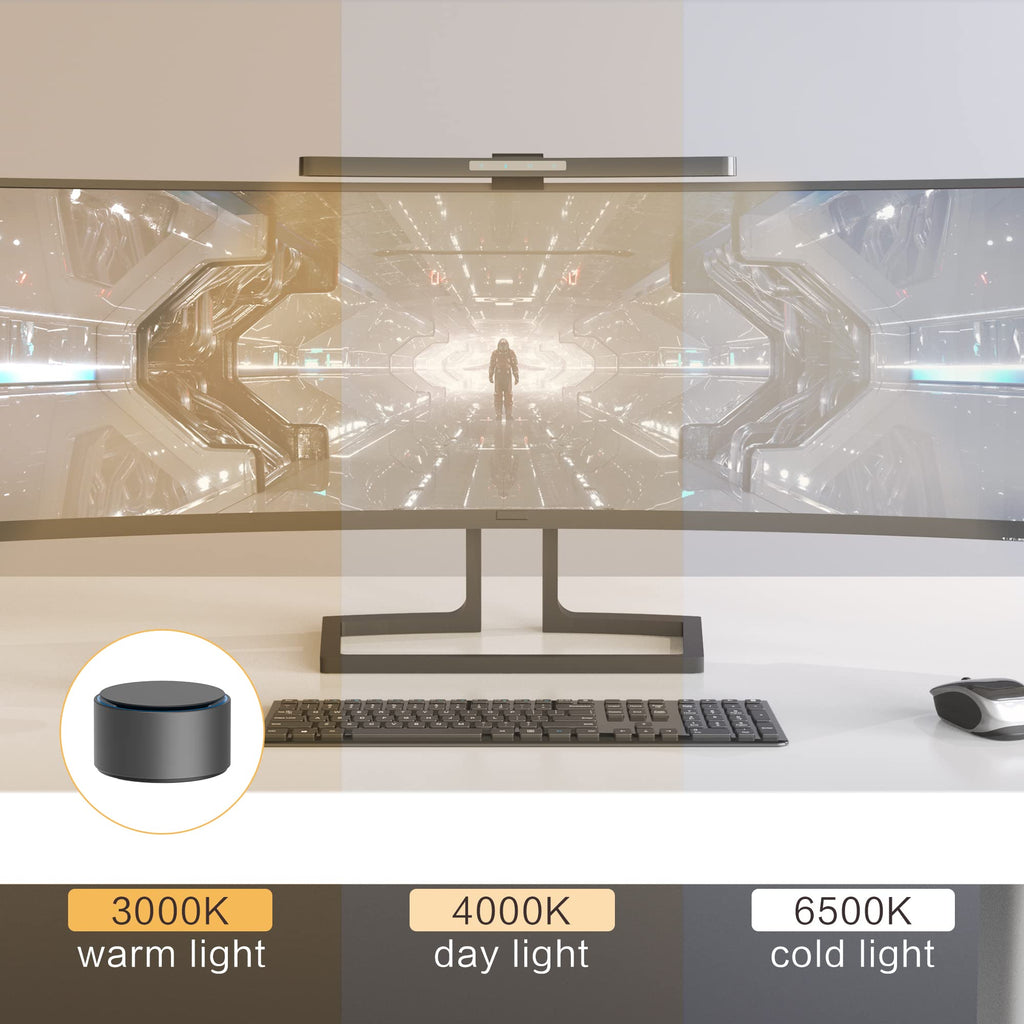 Curved Monitor Light Bar with Wireless Remote,Monitor Auto-Dimming and Camera Base,Applicable to All Screens. No