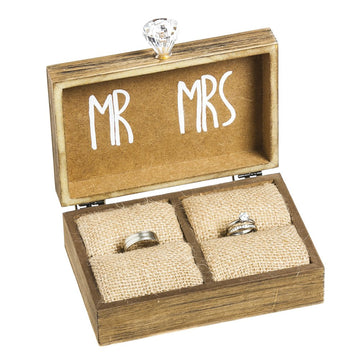 Wedding Decor "and Then Two Become One" Mr. and Mrs. Wooden Ring Holder Decorative Box - 5"W x 6"D x 2"H Elegant
