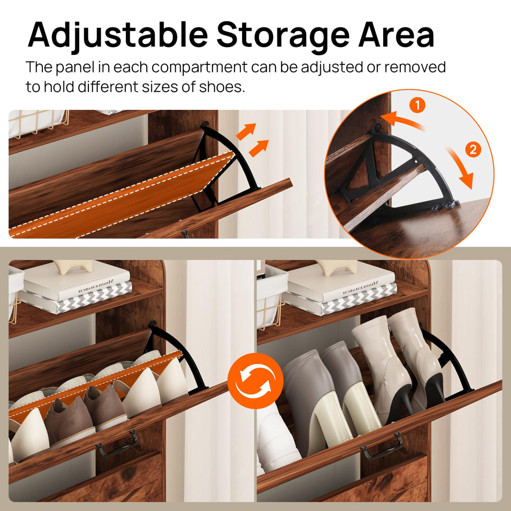 Shoe Storage Cabinet, Narrow Shoe Cabinet with 2 Flip Drawers, Freestanding Shoe Organizer with Open Storage