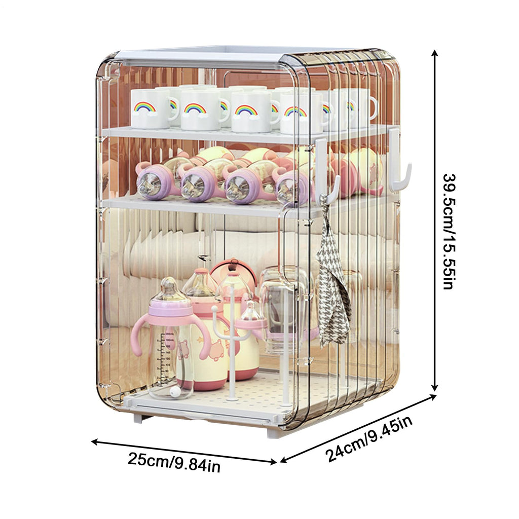 Baby Bottle Drying Rack Large Capacity, Baby Bottle Organizer, 3/4-layer Dustproof Portable Baby Bottle Drying Rack