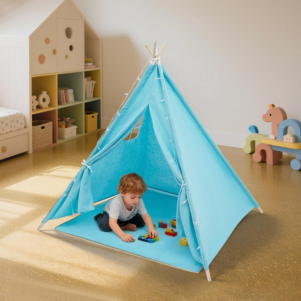 Kids Teepee Tent for Boys Girls Indoor Outdoor Play Tent with Lights Mat
