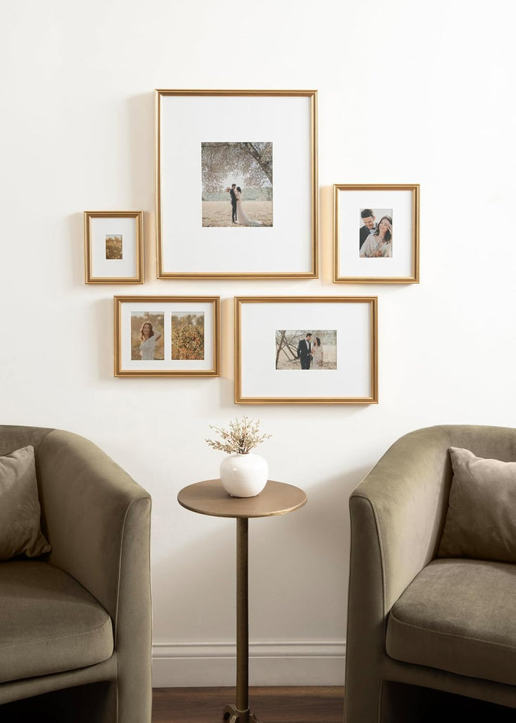 Adlynn Traditional Picture Frame Set, Set of 5, Varying Sizes, Vintage Gold, Classic Wall Frame Set Collection with