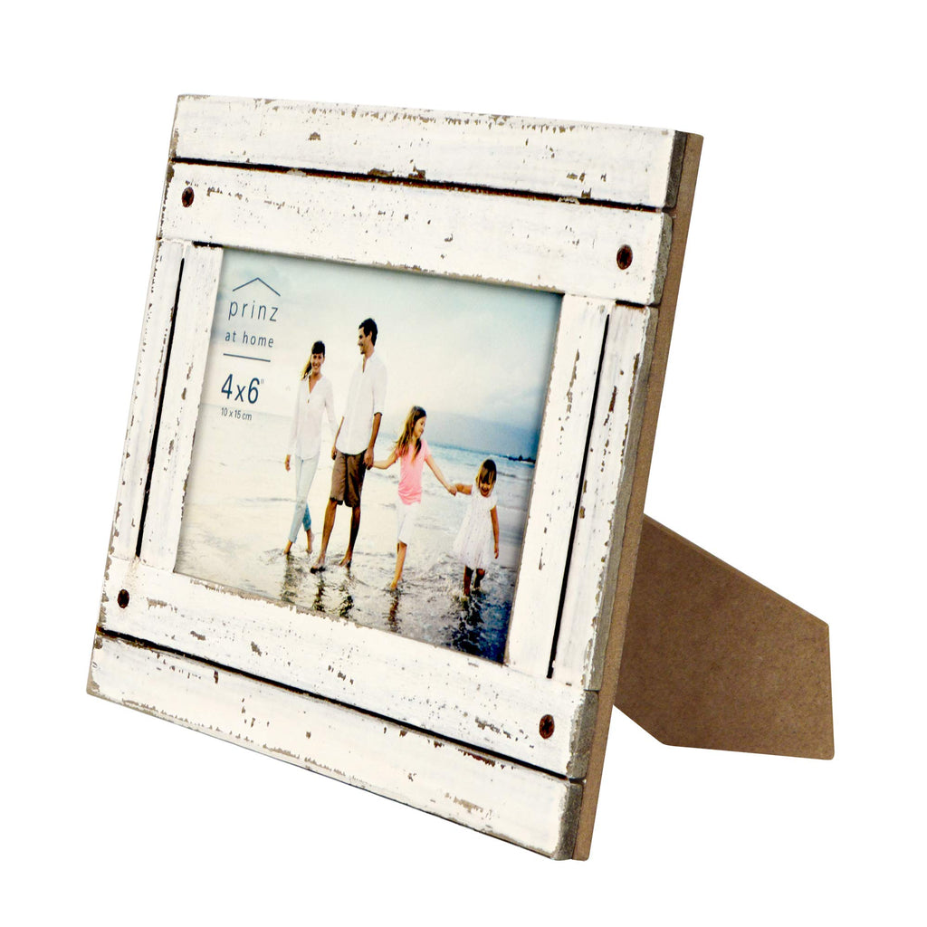 Homestead 4x6 Picture Frame Antique White - Distressed Wood Rustic Coastal Decor Two-Way Easel Wall Mount Tabletop