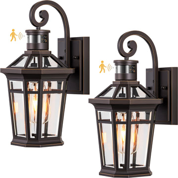 2 Pack Motion Sensor Outdoor Porch Lights Wall Mount, Oil Rubbed Bronze Outside Garage Lights Wall Lantern, Dusk to