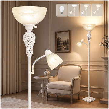 Torchiere Floor Lamp with Adjustable Reading Light Corner