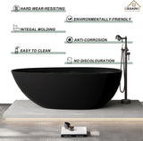 67" Freestanding Bathtub Egg-Shaped Stone Resin Freestanding Tub Solid Surface Matte Black Stand-Alone Tub with Drain