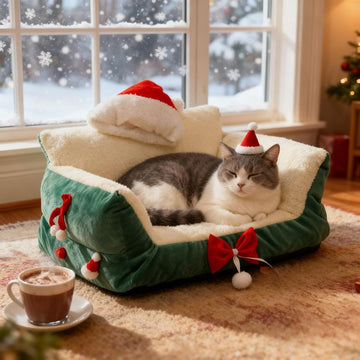 Cute Cat Couch Bed for Indoor Cats, Fuzzy Pet Couch Bed with Removable Washable Cover, Supportive Pet Chair