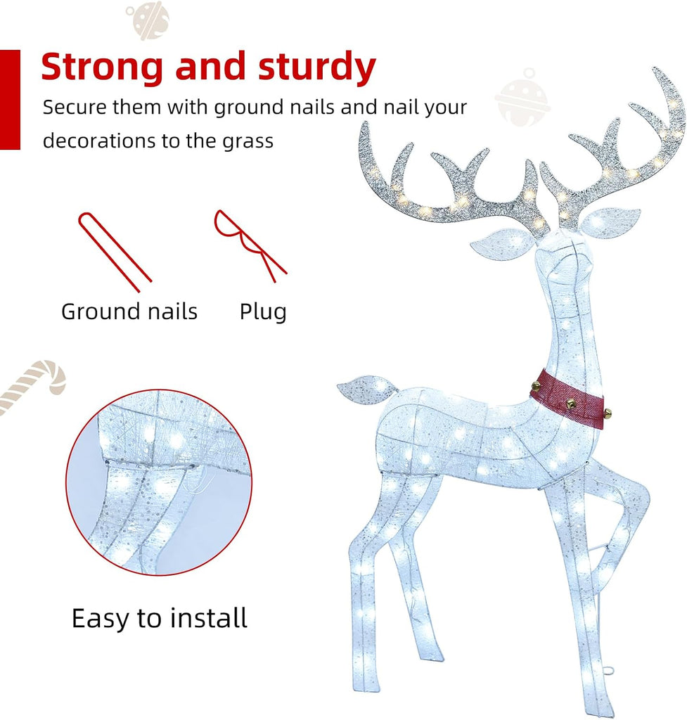 Christmas Decorations Outdoor Reindeer Family - 4-Piece 3D Lighted Deer Set with 245 LED Lights, Yard Christmas Decor
