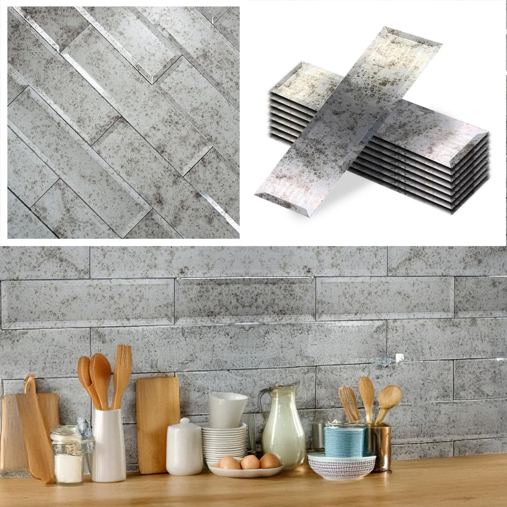 Beveled Subway Mirror Glass Tile Antique Mirror 3x12 5 sq ft 20-Pack