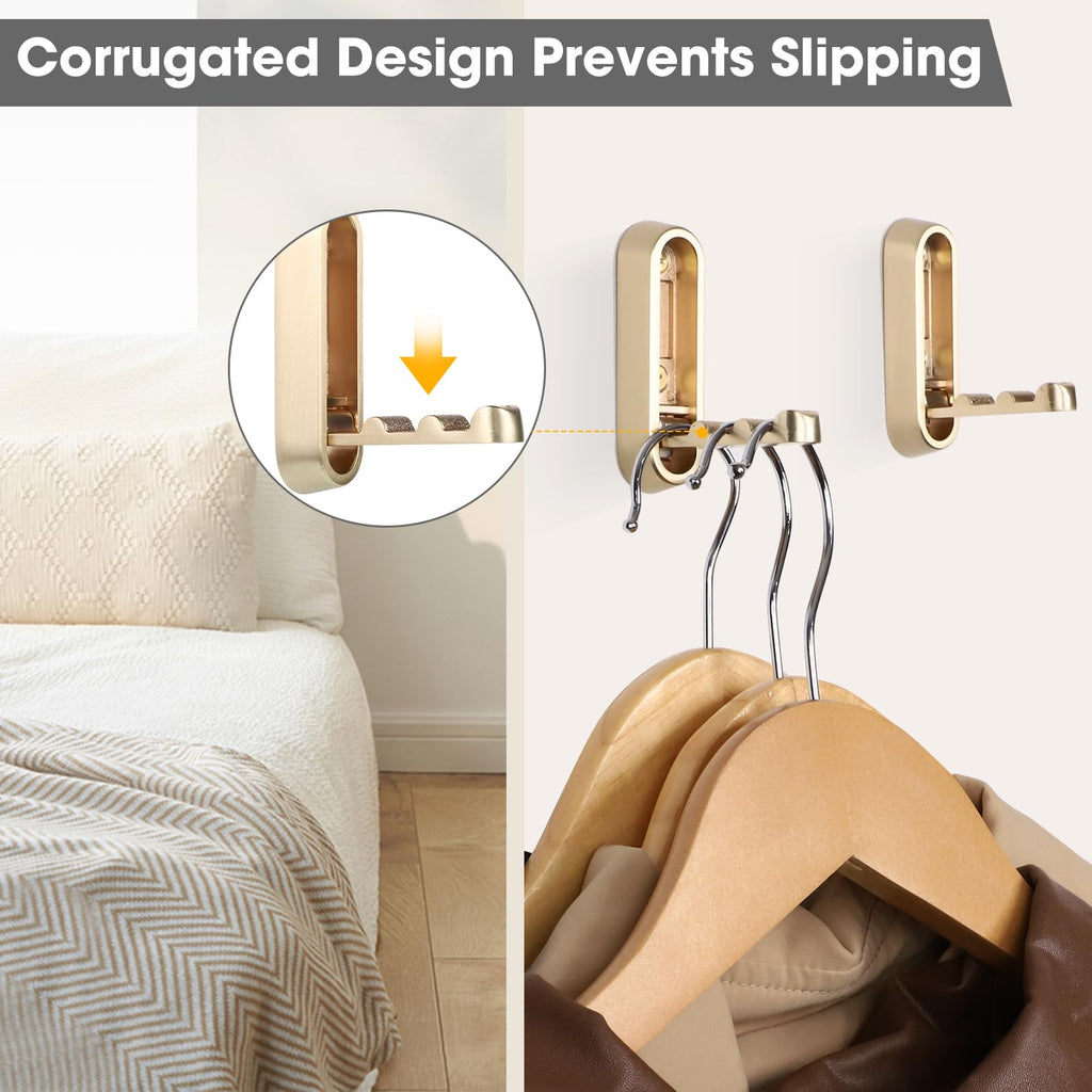 Folding Coat Hooks, Gold, 6 Pack, Wall Hook, Hanging Towels Clothes Bag