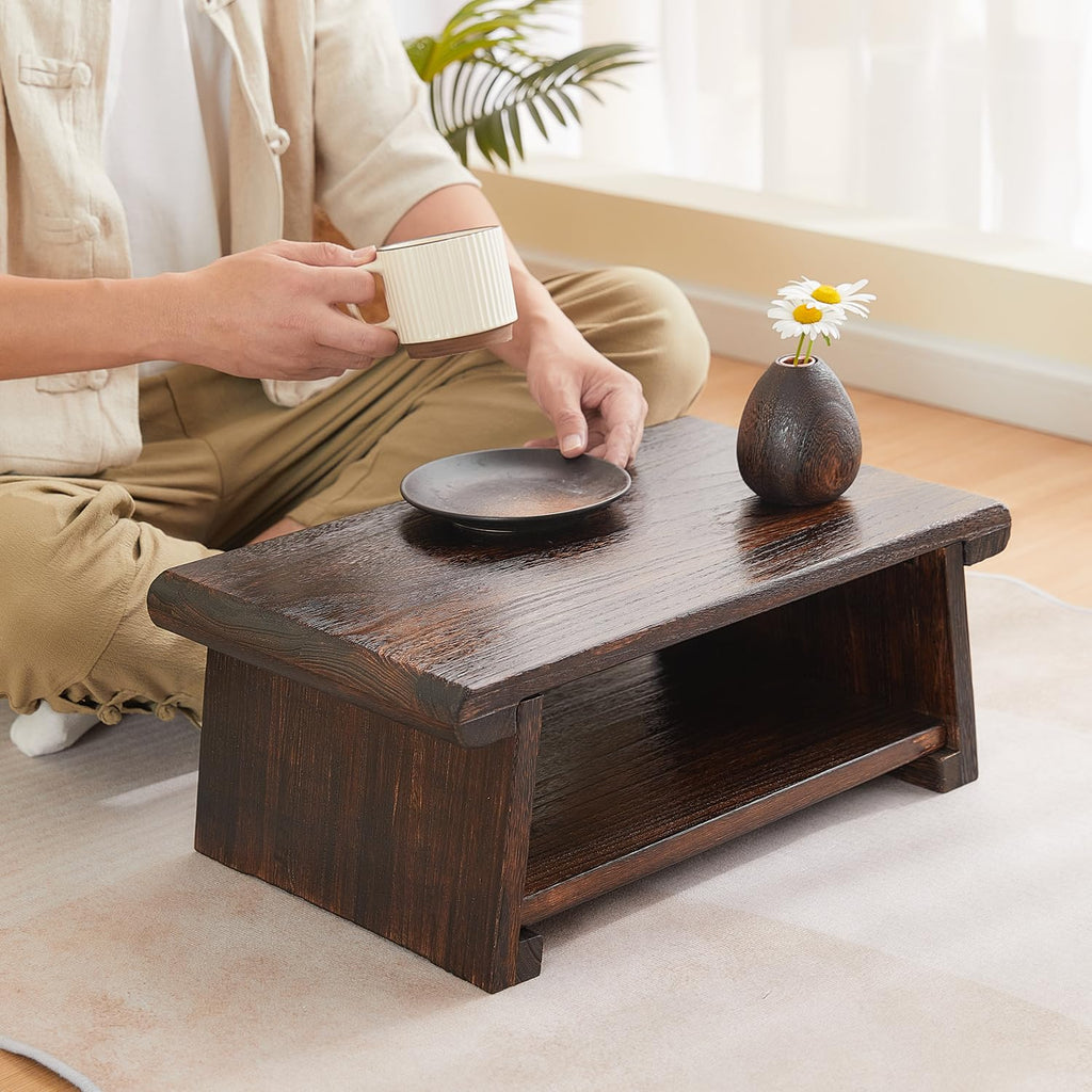 Folding Japanese Low Floor Table, Small Wood Meditation & Altar Table